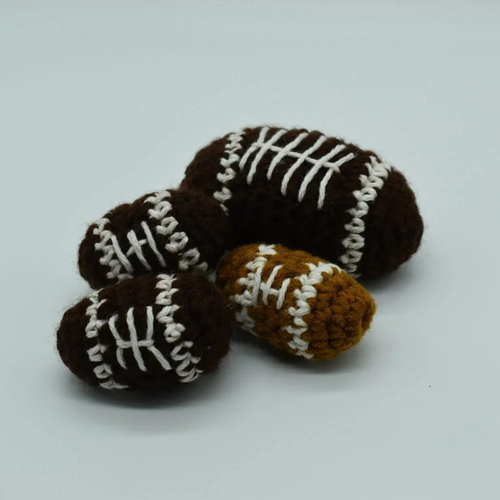 Handcrafted crochet catnip football cat toys